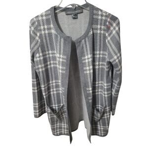French Connection Gray. Light Pink and White Plaid Open Front Cardigan - S